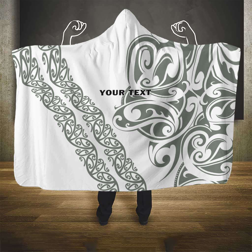 All White Maori Tribal Tattoo Personalised Hooded Blanket Moss Green Polynesian Style - Polynesian Pride