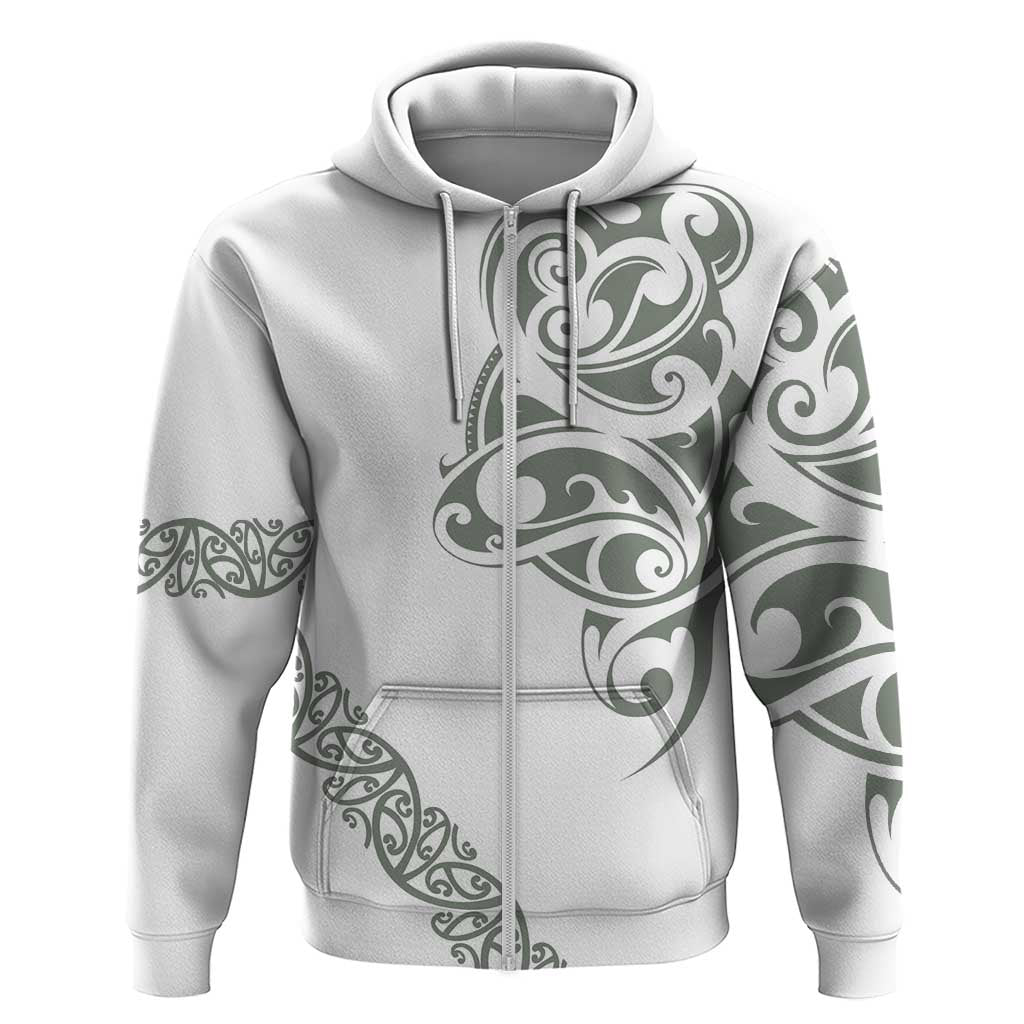 All White Maori Tribal Tattoo Personalised Hoodie Moss Green Polynesian Style - Polynesian Pride