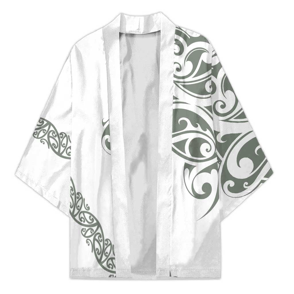 All White Maori Tribal Tattoo Personalised Kimono Moss Green Polynesian Style LT9 Unisex Green - Polynesian Pride