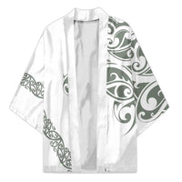 All White Maori Tribal Tattoo Personalised Kimono Moss Green Polynesian Style LT9 Unisex Green - Polynesian Pride