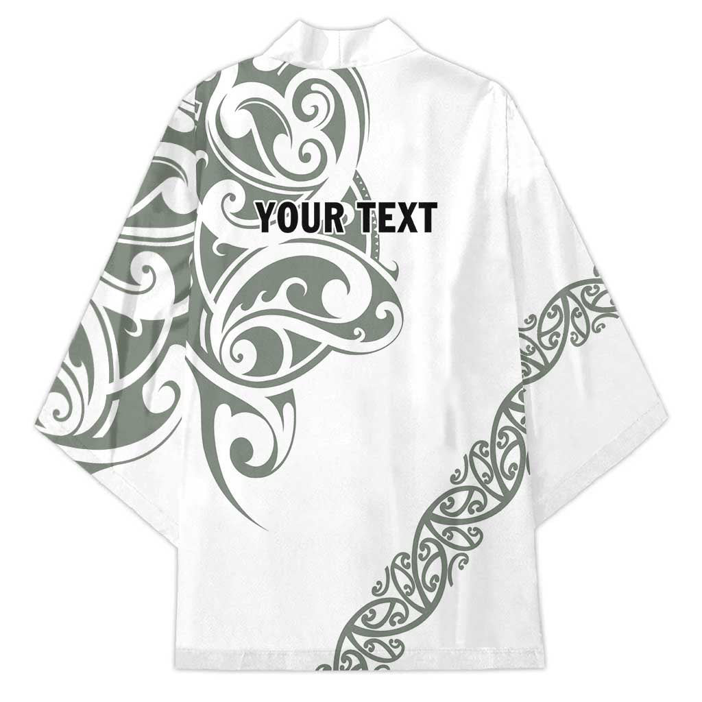 All White Maori Tribal Tattoo Personalised Kimono Moss Green Polynesian Style LT9 - Polynesian Pride