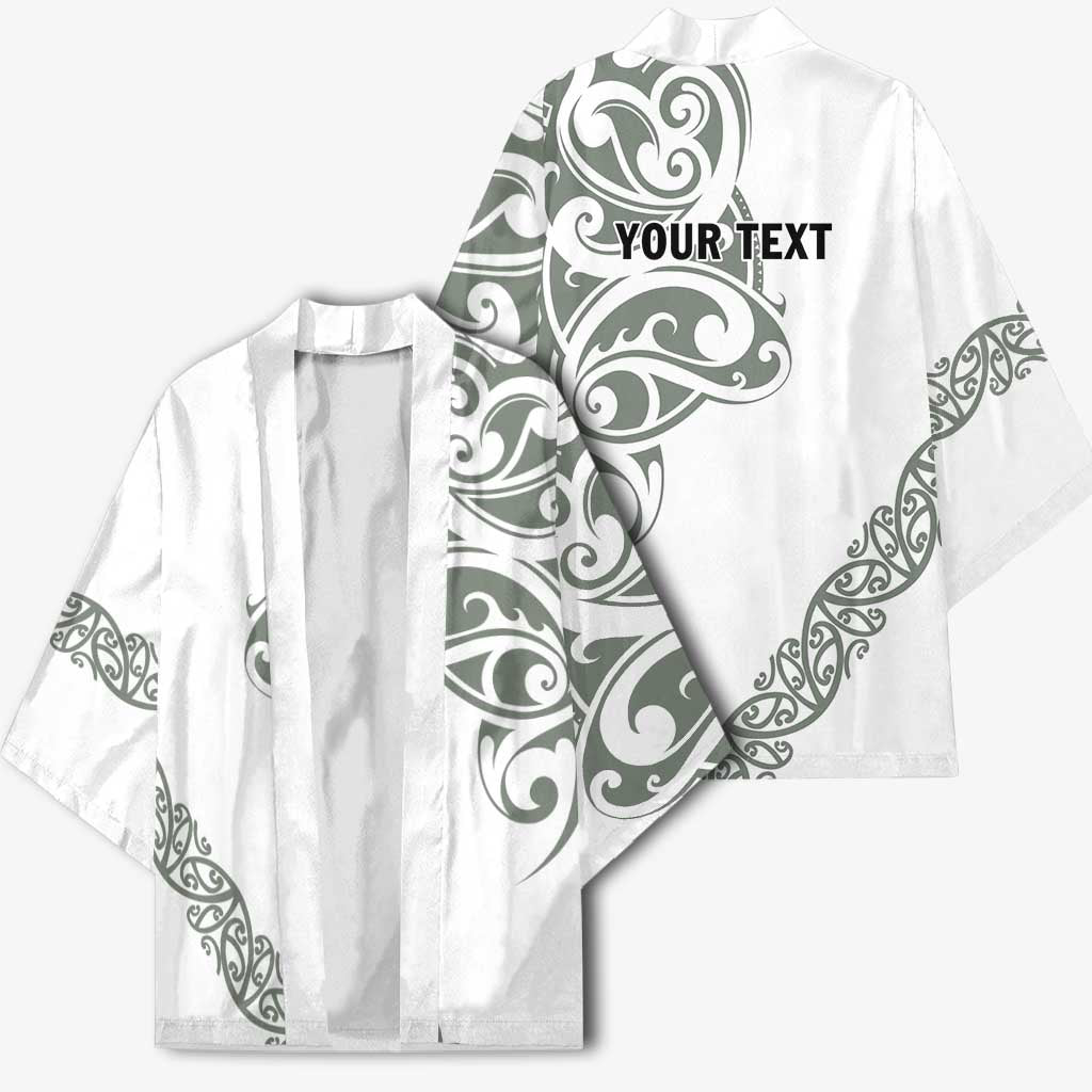 All White Maori Tribal Tattoo Personalised Kimono Moss Green Polynesian Style LT9 - Polynesian Pride