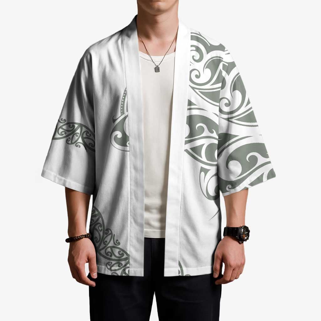 All White Maori Tribal Tattoo Personalised Kimono Moss Green Polynesian Style LT9 - Polynesian Pride