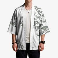 All White Maori Tribal Tattoo Personalised Kimono Moss Green Polynesian Style LT9 - Polynesian Pride