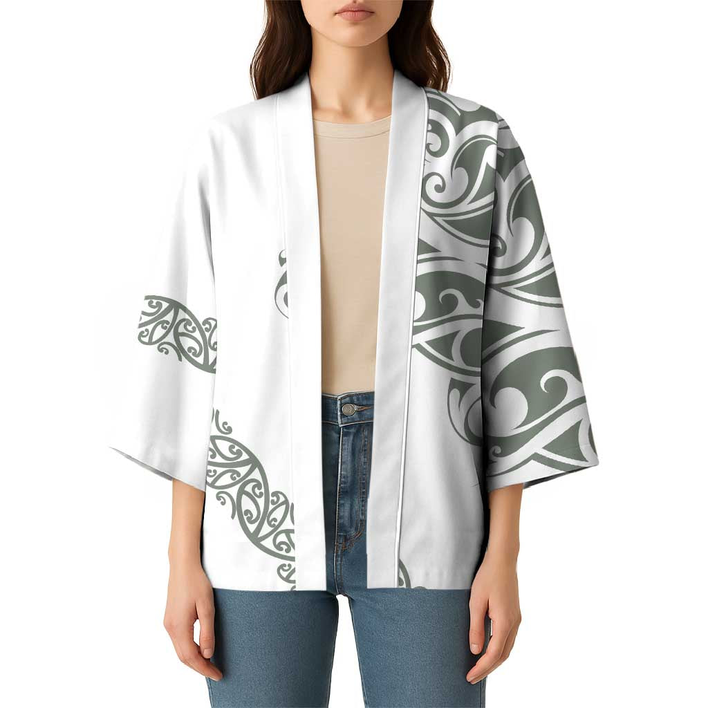 All White Maori Tribal Tattoo Personalised Kimono Moss Green Polynesian Style LT9 - Polynesian Pride