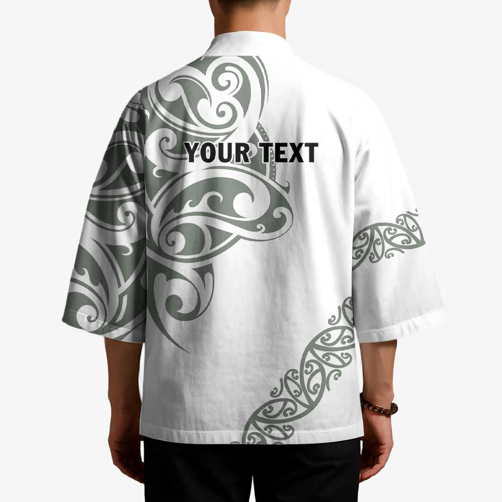 All White Maori Tribal Tattoo Personalised Kimono Moss Green Polynesian Style LT9 - Polynesian Pride