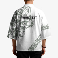 All White Maori Tribal Tattoo Personalised Kimono Moss Green Polynesian Style LT9 - Polynesian Pride