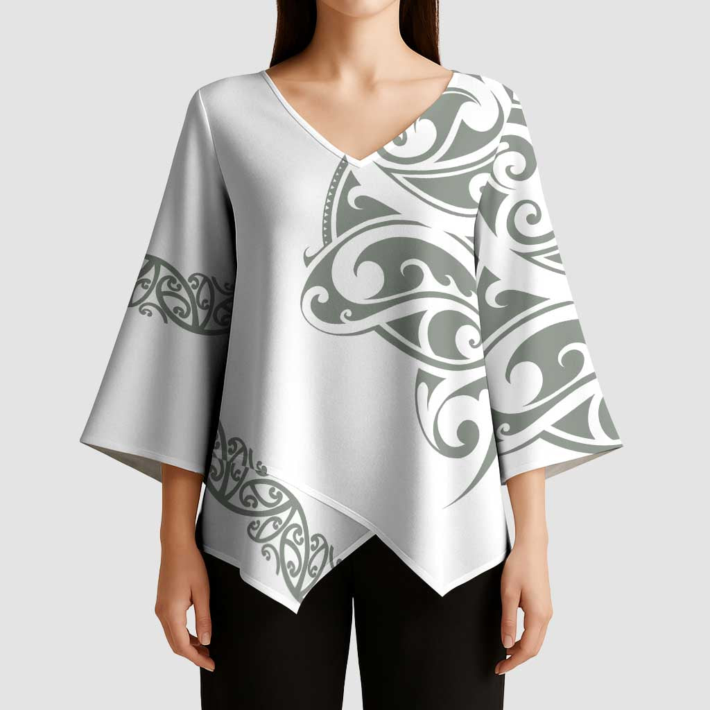All White Maori Tribal Tattoo Personalised Kimono Sleeve Blouse Moss Green Polynesian Style - Polynesian Pride