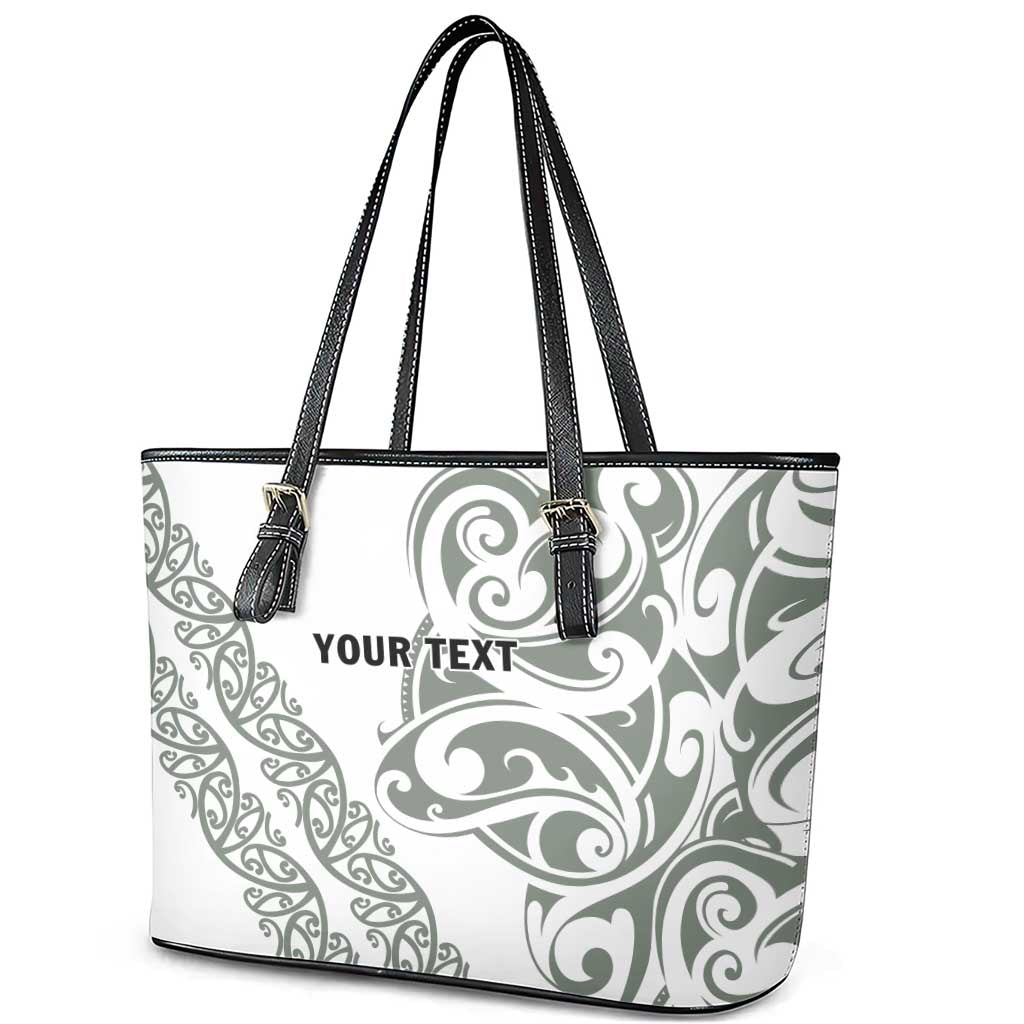 All White Maori Tribal Tattoo Personalised Leather Tote Bag Moss Green Polynesian Style - Polynesian Pride