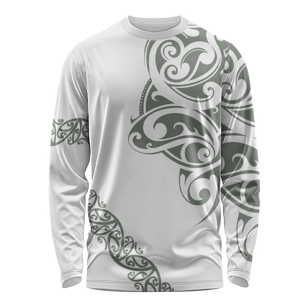 All White Maori Tribal Tattoo Personalised Long Sleeve Shirt Moss Green Polynesian Style LT9 Unisex Green - Polynesian Pride