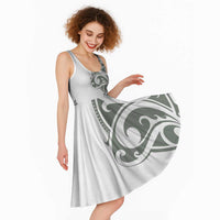 All White Maori Tribal Tattoo Personalised Midi Dress Moss Green Polynesian Style - Polynesian Pride