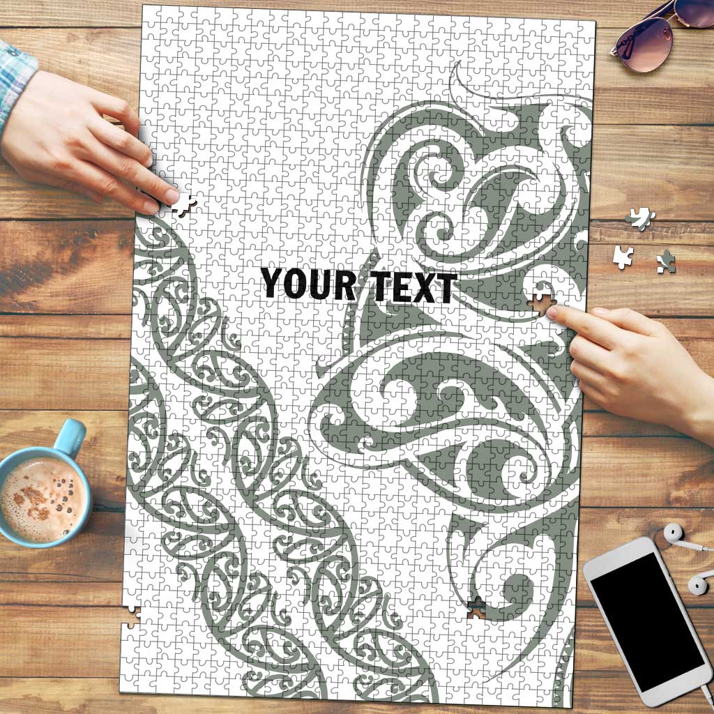 All White Maori Tribal Tattoo Personalised Puzzle Moss Green Polynesian Style - Polynesian Pride