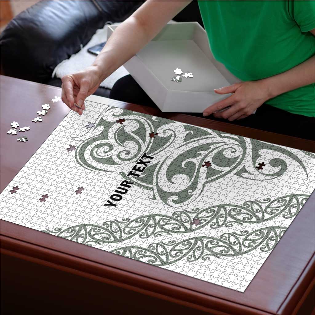 All White Maori Tribal Tattoo Personalised Puzzle Moss Green Polynesian Style - Polynesian Pride