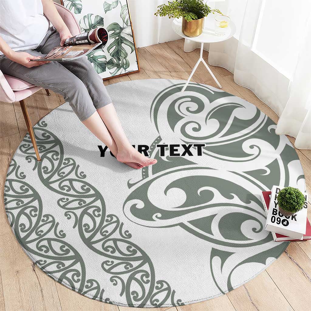 All White Maori Tribal Tattoo Personalised Round Carpet Moss Green Polynesian Style - Polynesian Pride