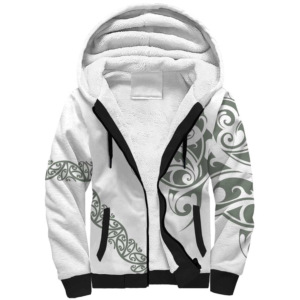 All White Maori Tribal Tattoo Personalised Sherpa Hoodie Moss Green Polynesian Style LT9 Unisex Green - Polynesian Pride