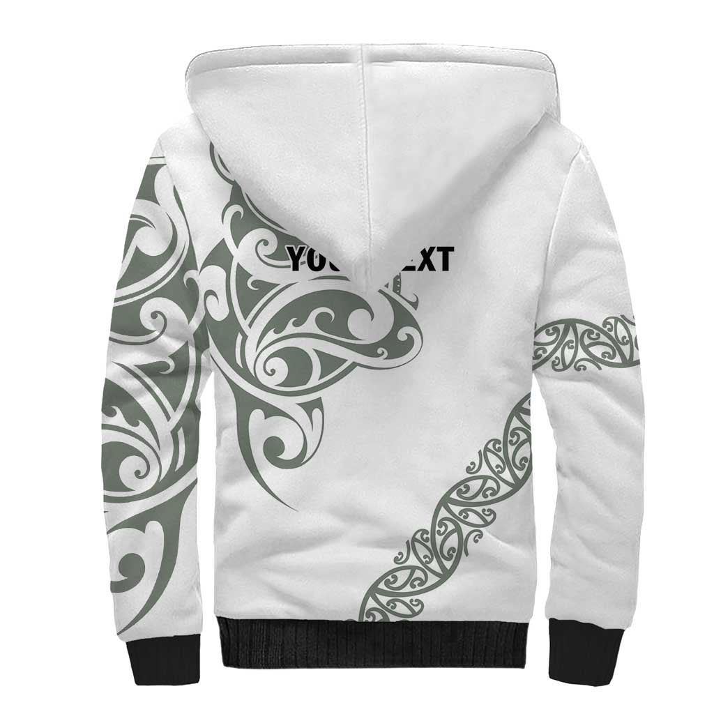 All White Maori Tribal Tattoo Personalised Sherpa Hoodie Moss Green Polynesian Style LT9 - Polynesian Pride