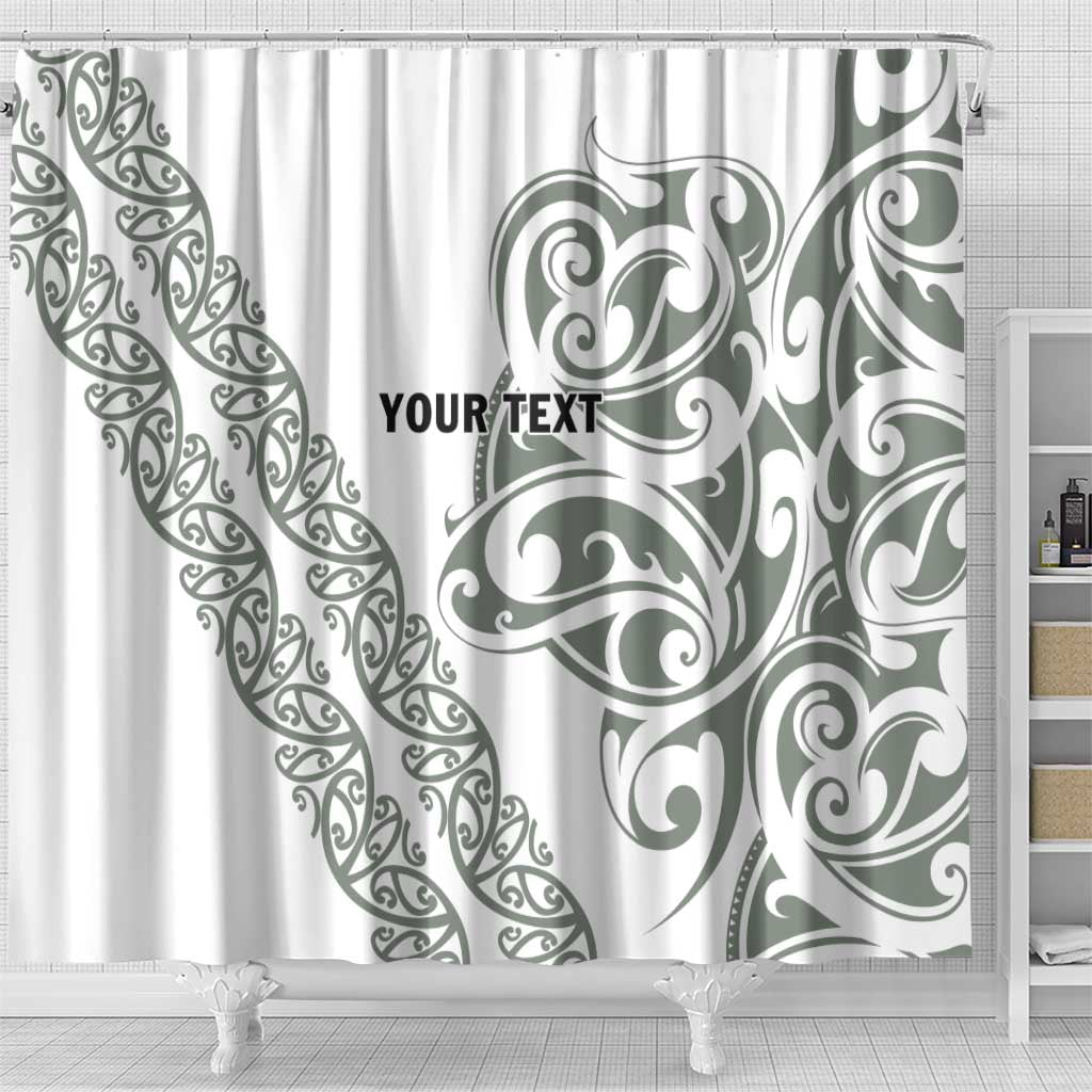 All White Maori Tribal Tattoo Personalised Shower Curtain Moss Green Polynesian Style - Polynesian Pride