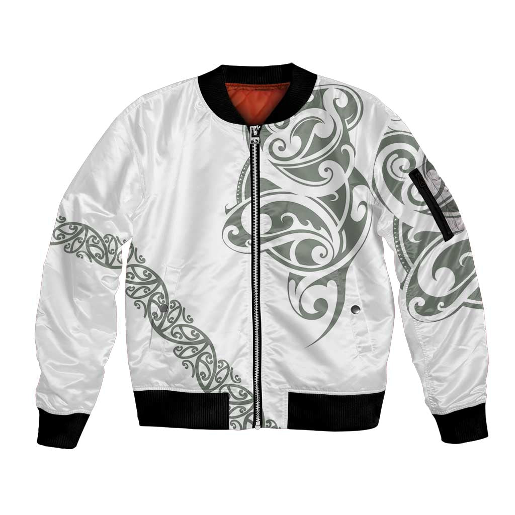 All White Maori Tribal Tattoo Personalised Sleeve Zip Bomber Jacket Moss Green Polynesian Style LT9 Unisex Green - Polynesian Pride