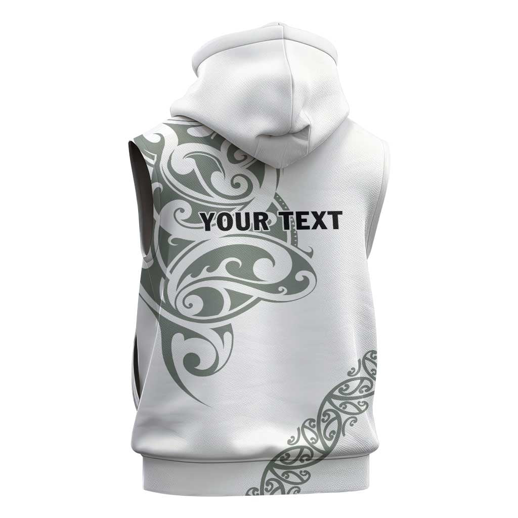 All White Maori Tribal Tattoo Personalised Sleeveless Zip Hoodie Moss Green Polynesian Style LT9 - Polynesian Pride