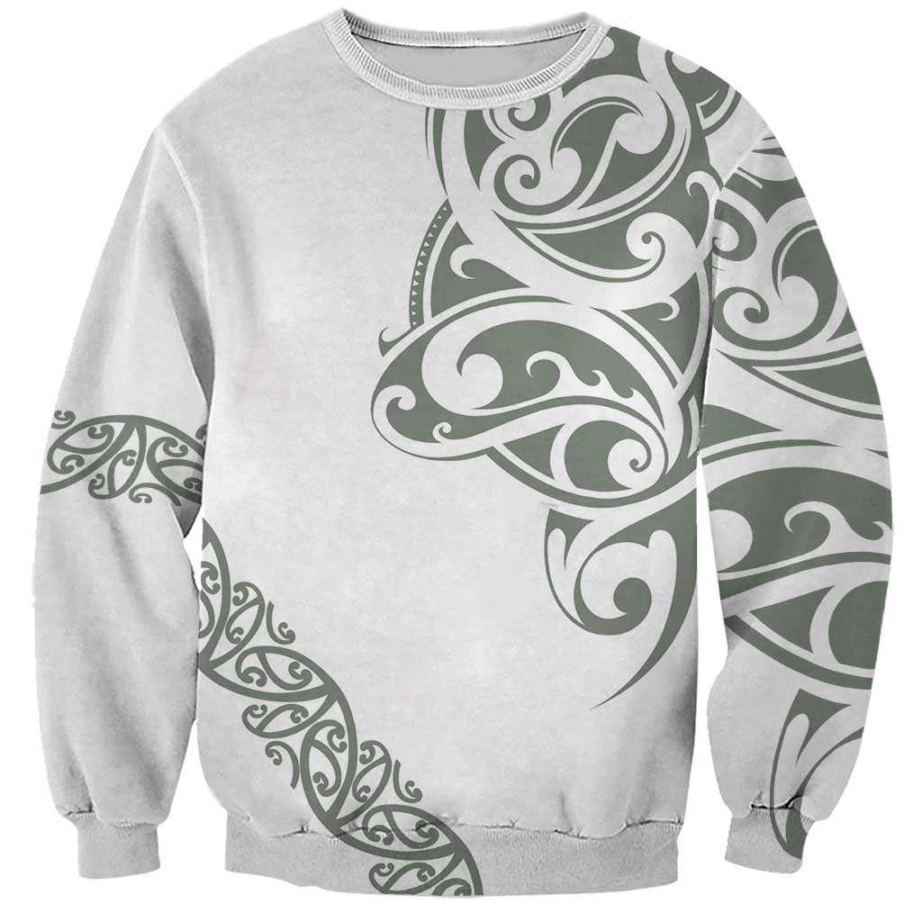 All White Maori Tribal Tattoo Personalised Sweatshirt Moss Green Polynesian Style LT9 Unisex Green - Polynesian Pride