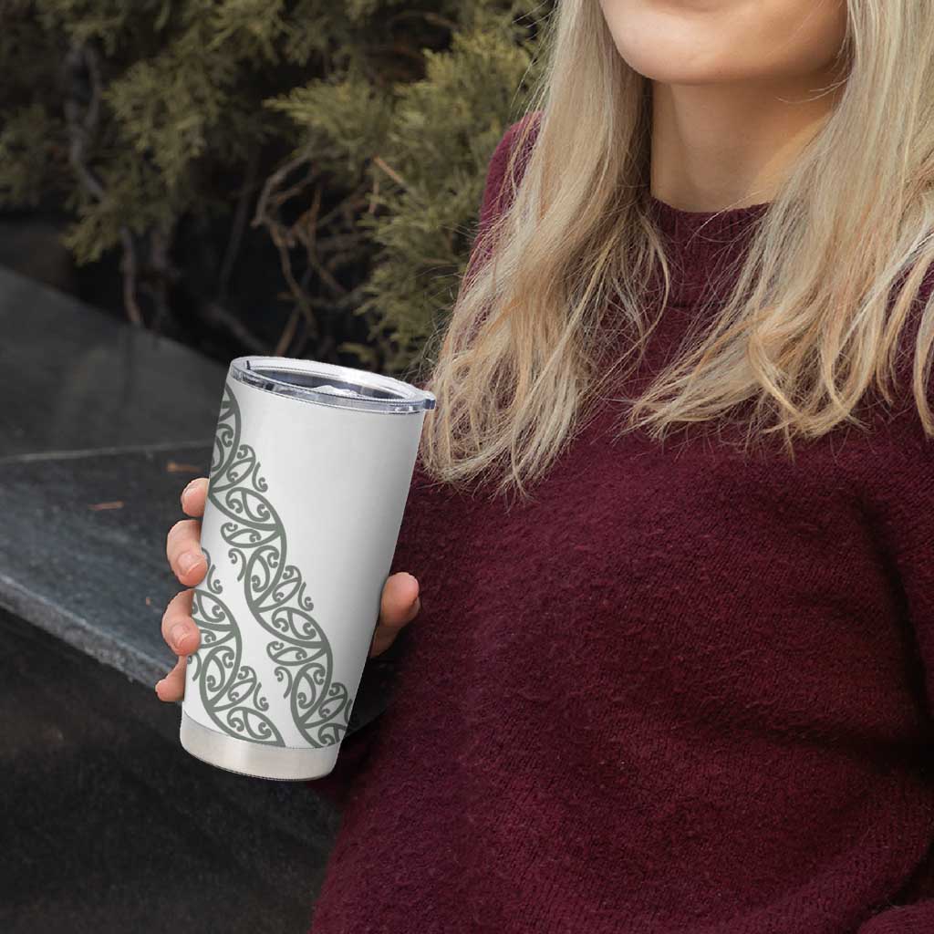 All White Maori Tribal Tattoo Personalised Tumbler Cup Moss Green Polynesian Style - Polynesian Pride