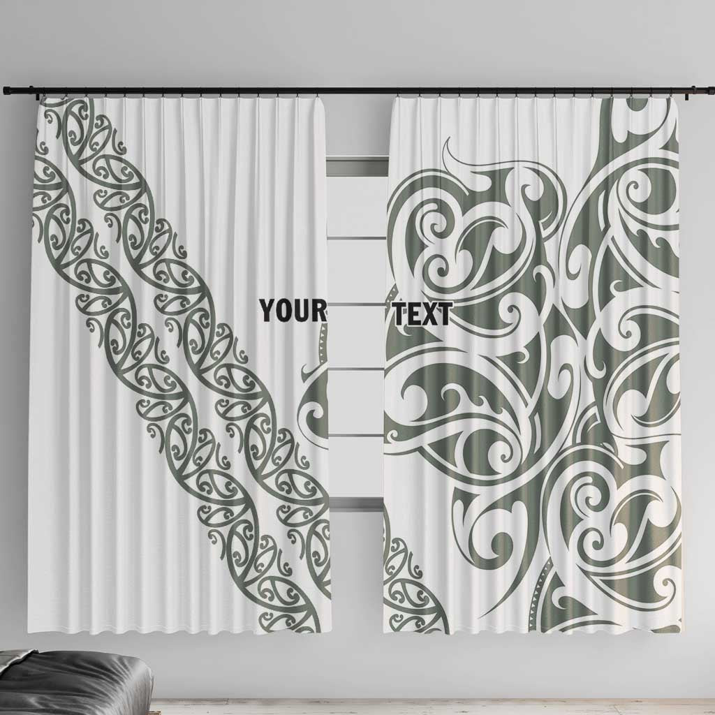 All White Maori Tribal Tattoo Personalised Window Curtain Moss Green Polynesian Style LT9 With Hooks Green - Polynesian Pride