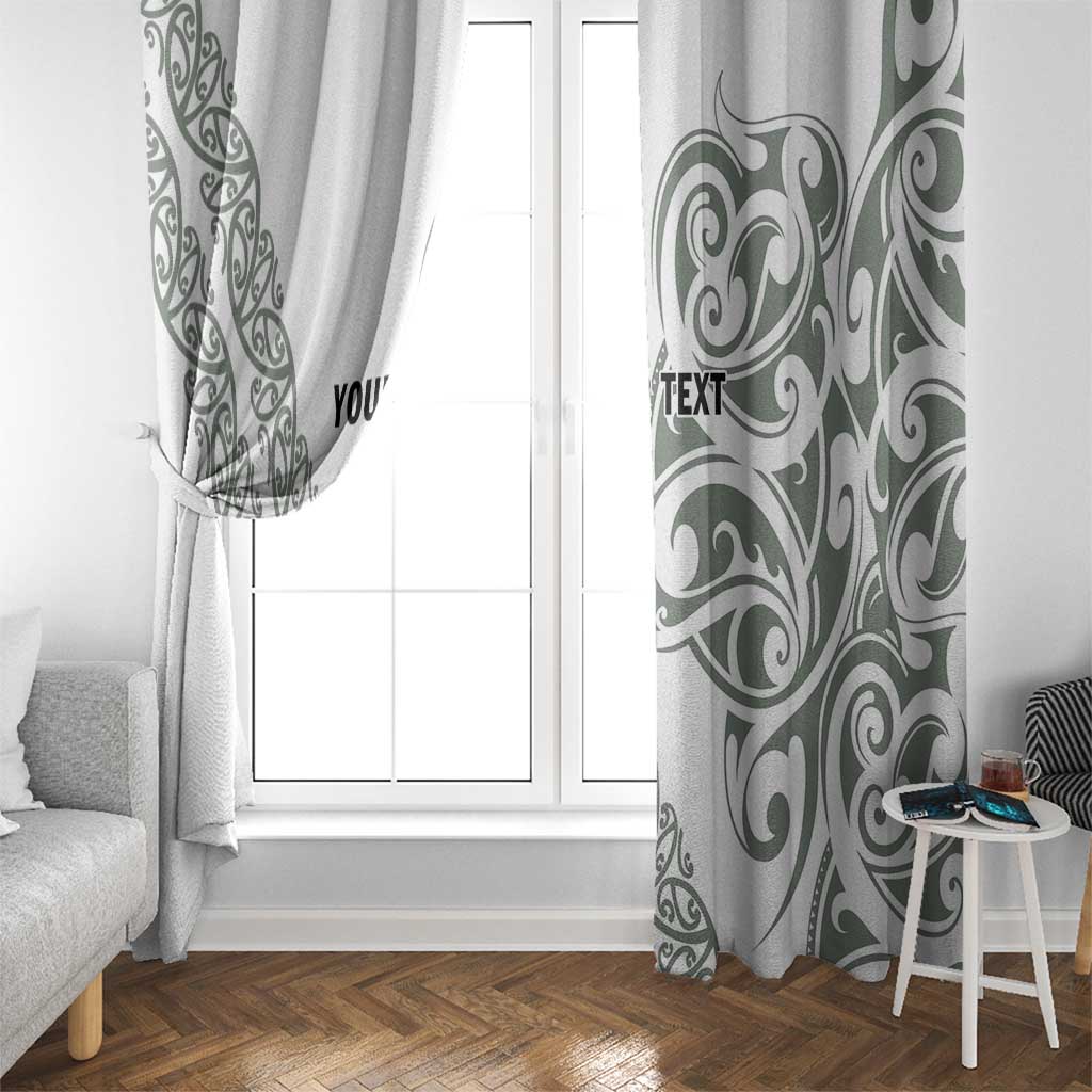All White Maori Tribal Tattoo Personalised Window Curtain Moss Green Polynesian Style - Polynesian Pride