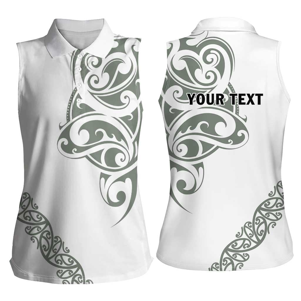 All White Maori Tribal Tattoo Personalised Women Sleeveless Polo Shirt Moss Green Polynesian Style - Polynesian Pride