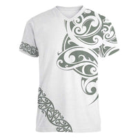 All White Maori Tribal Tattoo Personalised Women V-Neck T-Shirt Moss Green Polynesian Style LT9 Female Green - Polynesian Pride