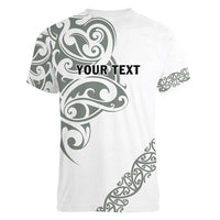 All White Maori Tribal Tattoo Personalised Women V-Neck T-Shirt Moss Green Polynesian Style LT9 - Polynesian Pride