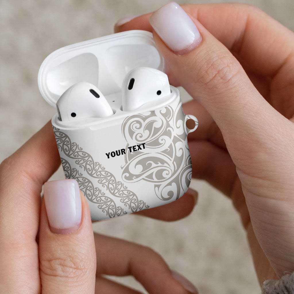 All White Maori Tribal Tattoo Personalised AirPods Case Stone Gray Polynesian Style - Polynesian Pride