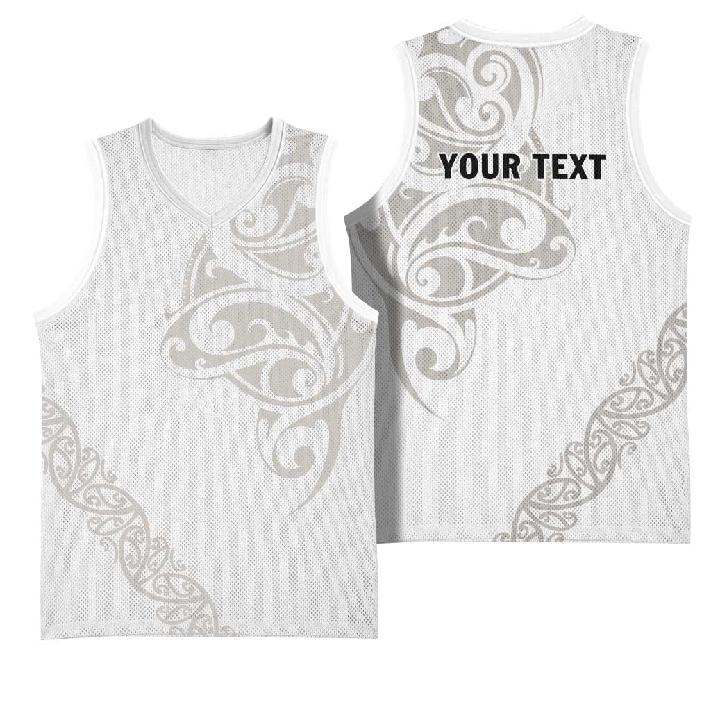 All White Maori Tribal Tattoo Personalised Basketball Jersey Stone Gray Polynesian Style - Polynesian Pride