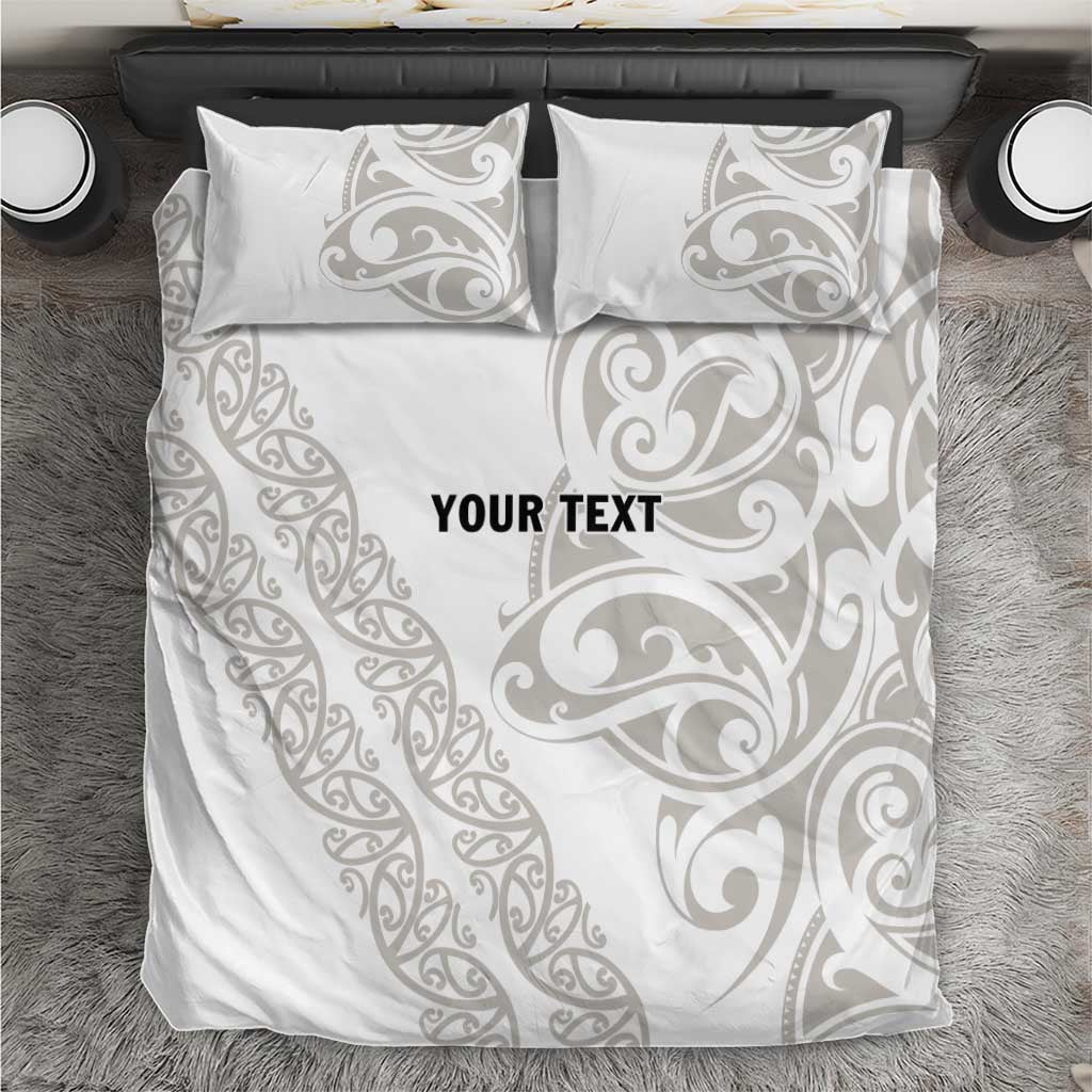 All White Maori Tribal Tattoo Personalised Bedding Set Stone Gray Polynesian Style - Polynesian Pride