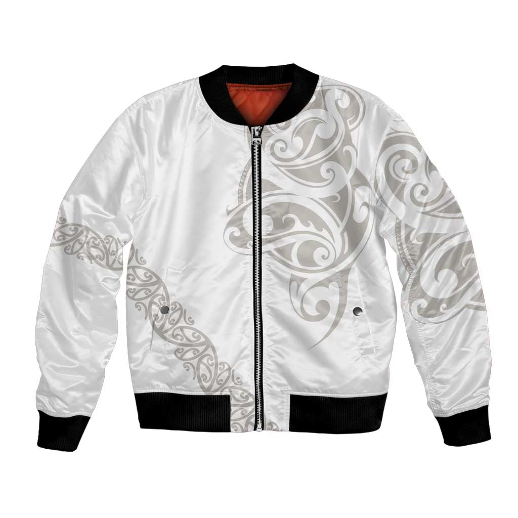 All White Maori Tribal Tattoo Personalised Bomber Jacket Stone Gray Polynesian Style LT9 Unisex Gray - Polynesian Pride