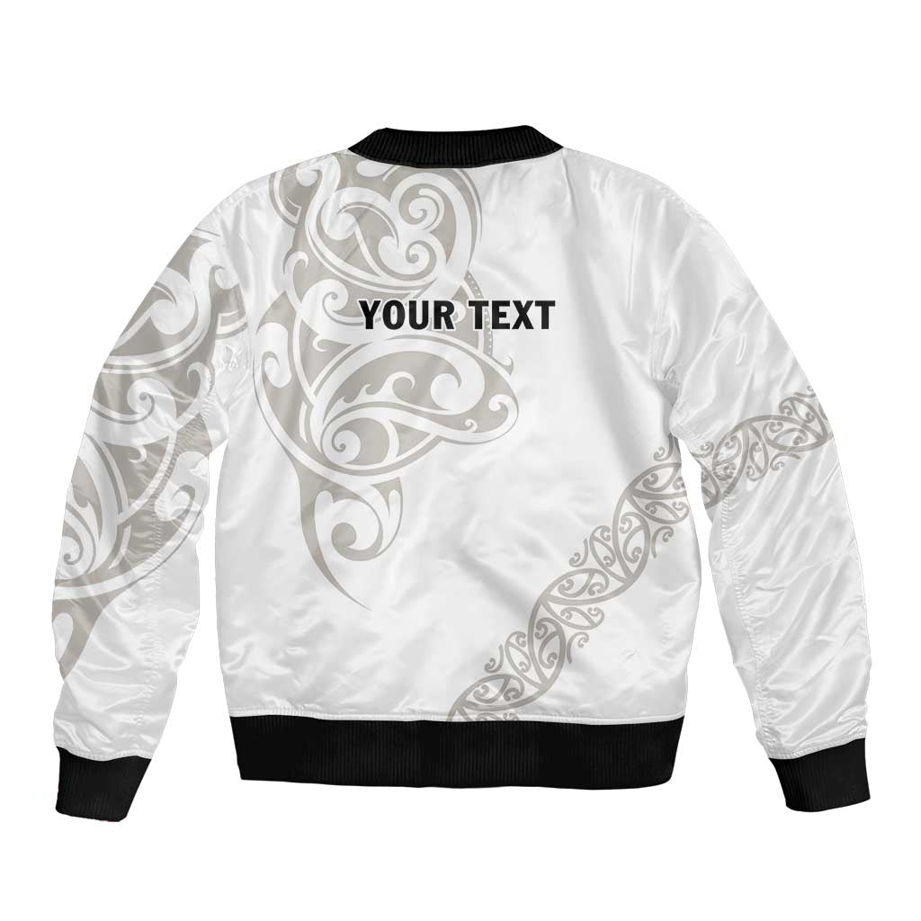 All White Maori Tribal Tattoo Personalised Bomber Jacket Stone Gray Polynesian Style LT9 - Polynesian Pride