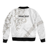 All White Maori Tribal Tattoo Personalised Bomber Jacket Stone Gray Polynesian Style LT9 - Polynesian Pride