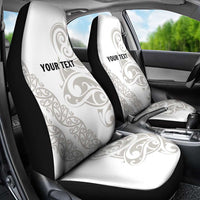 All White Maori Tribal Tattoo Personalised Car Seat Cover Stone Gray Polynesian Style - Polynesian Pride