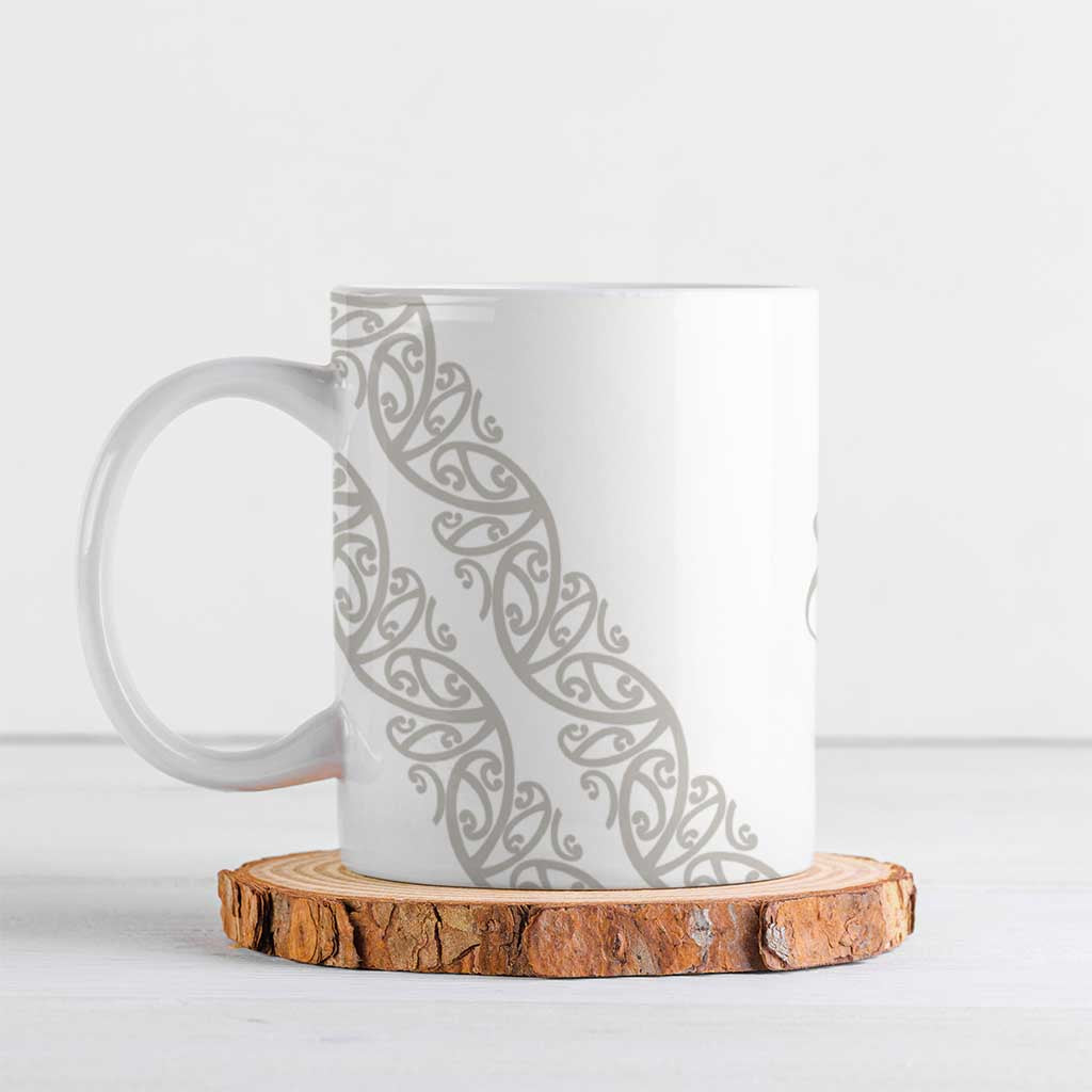 All White Maori Tribal Tattoo Personalised Ceramic Mug Stone Gray Polynesian Style - Polynesian Pride