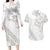 All White Maori Tribal Tattoo Personalised Couples Matching Long Sleeve Bodycon Dress and Hawaiian Shirt Stone Gray Polynesian Style - Polynesian Pride