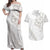 All White Maori Tribal Tattoo Personalised Couples Matching Off Shoulder Maxi Dress and Hawaiian Shirt Stone Gray Polynesian Style - Polynesian Pride