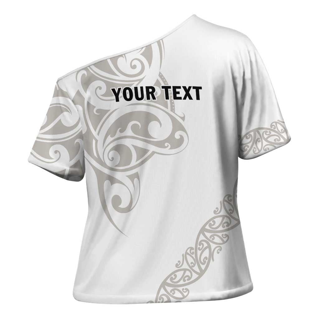 All White Maori Tribal Tattoo Personalised Cross Shoulder Shirt Stone Gray Polynesian Style - Polynesian Pride
