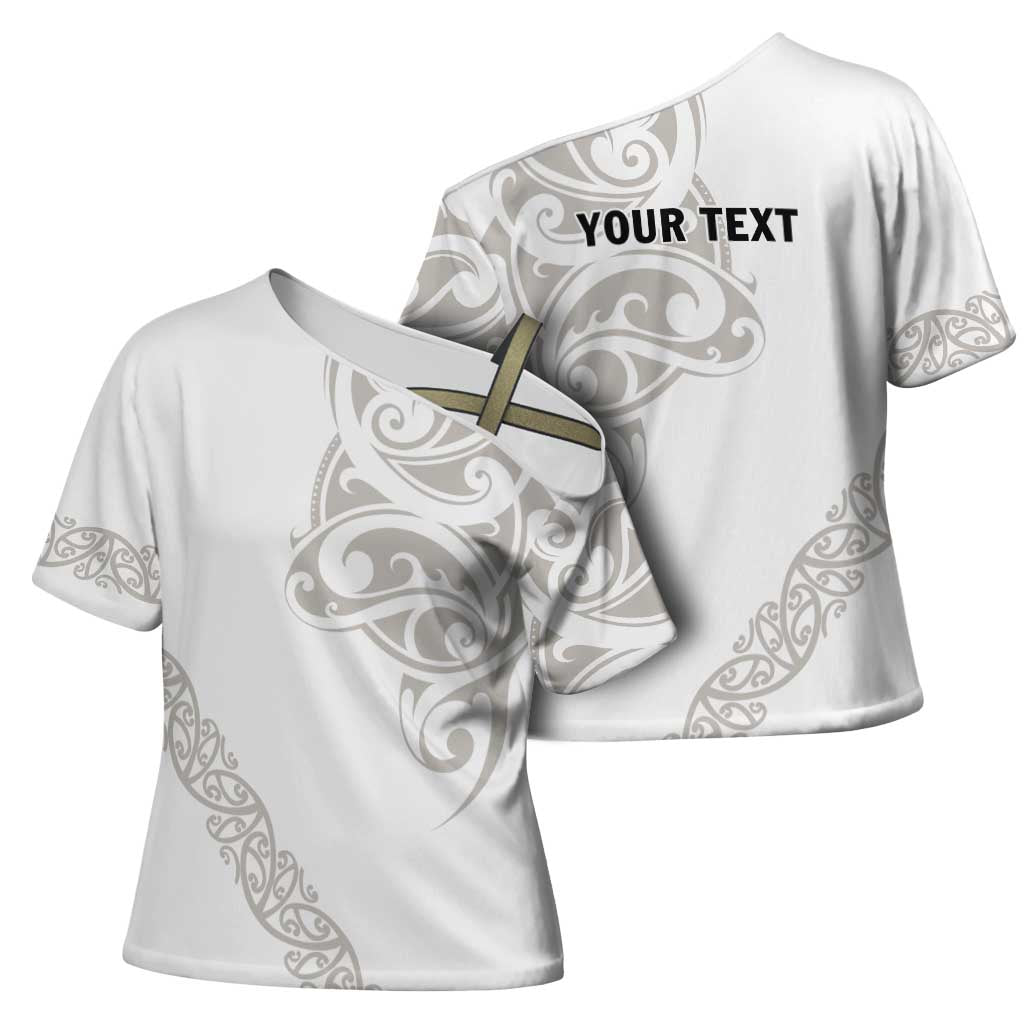 All White Maori Tribal Tattoo Personalised Cross Shoulder Shirt Stone Gray Polynesian Style - Polynesian Pride