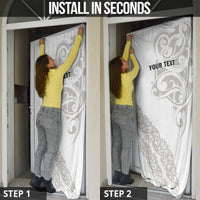 All White Maori Tribal Tattoo Personalised Door Cover Stone Gray Polynesian Style - Polynesian Pride