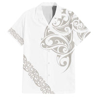 All White Maori Tribal Tattoo Personalised Family Matching Off Shoulder Short Dress and Hawaiian Shirt Stone Gray Polynesian Style - Polynesian Pride