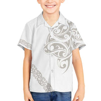 All White Maori Tribal Tattoo Personalised Family Matching Off Shoulder Short Dress and Hawaiian Shirt Stone Gray Polynesian Style - Polynesian Pride
