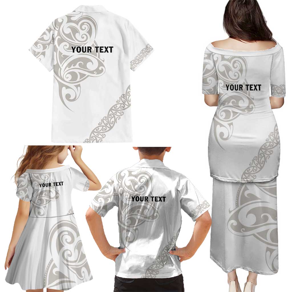 All White Maori Tribal Tattoo Personalised Family Matching Puletasi and Hawaiian Shirt Stone Gray Polynesian Style - Polynesian Pride