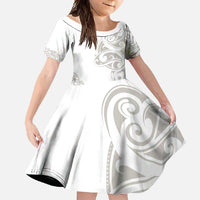 All White Maori Tribal Tattoo Personalised Family Matching Tank Maxi Dress and Hawaiian Shirt Stone Gray Polynesian Style - Polynesian Pride