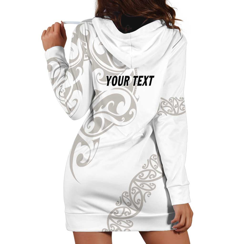 All White Maori Tribal Tattoo Personalised Hoodie Dress Stone Gray Polynesian Style - Polynesian Pride