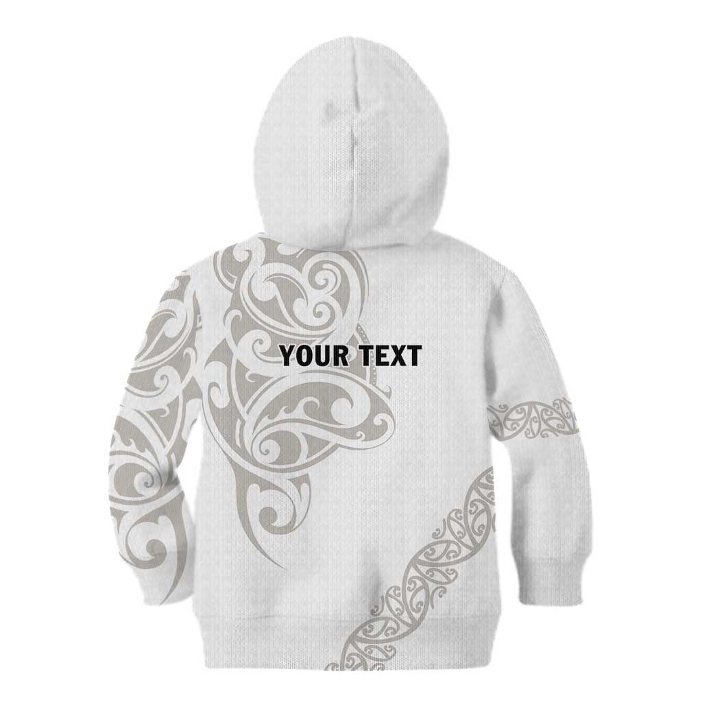 All White Maori Tribal Tattoo Personalised Kid Hoodie Stone Gray Polynesian Style - Polynesian Pride