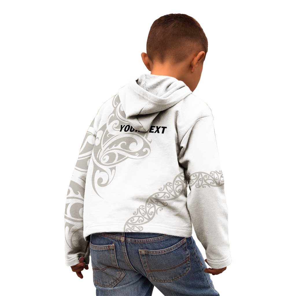 All White Maori Tribal Tattoo Personalised Kid Hoodie Stone Gray Polynesian Style - Polynesian Pride